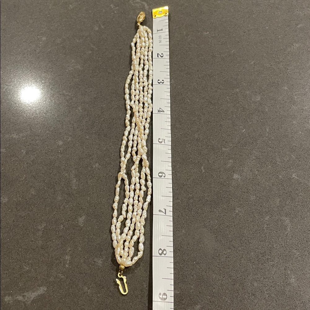 Six Strand Rice Pearl Fish Hook Clasp Bracelet - Picture 10 of 12